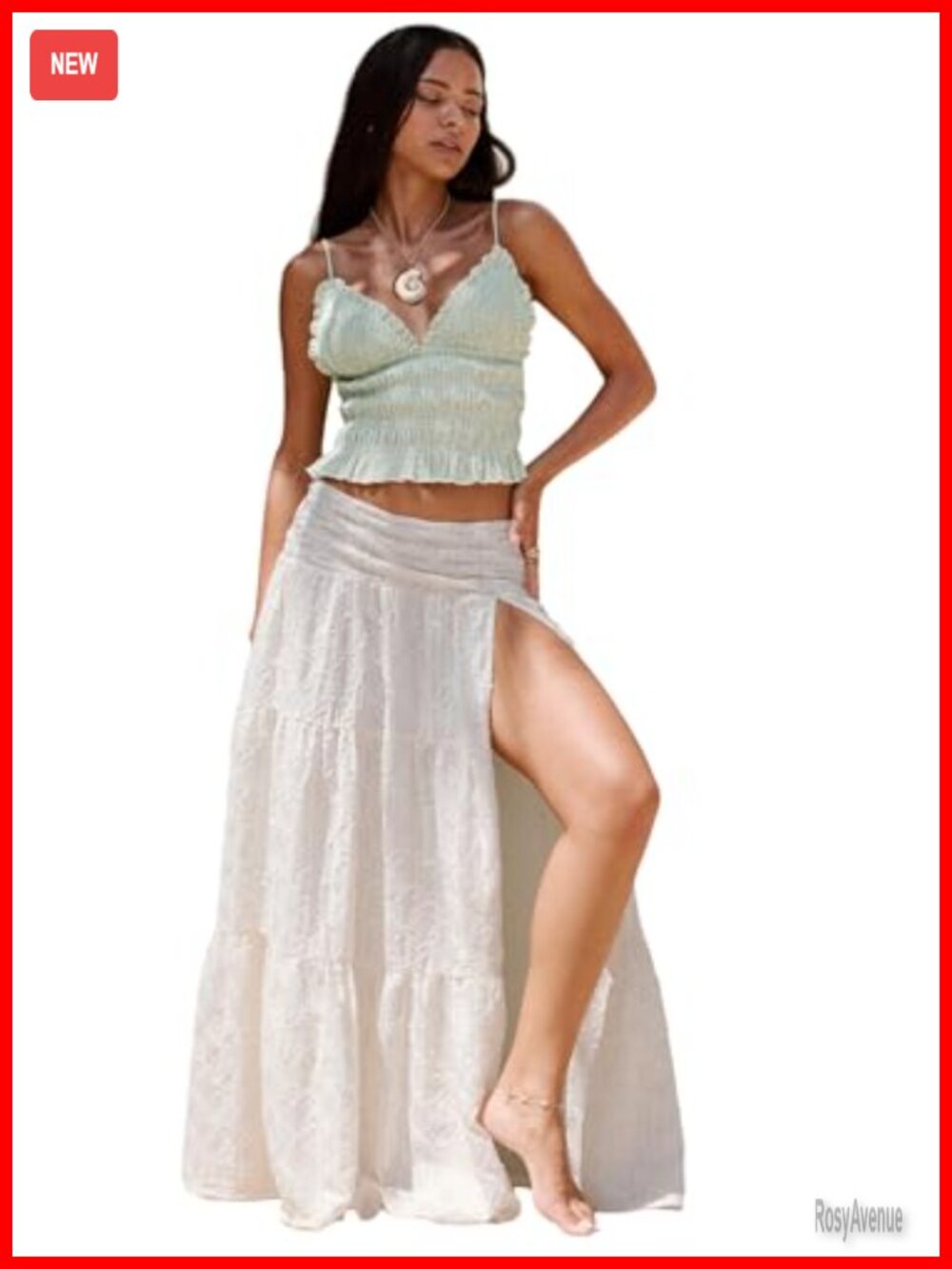 Embroidered Maxi Skirt High Leg Split Textured Lined Solid